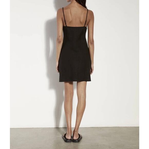 ENZA COSTA Linen Bias Slip Dress Womens Small Black Mini Spaghetti Strap Travel - Picture 2 of 15
